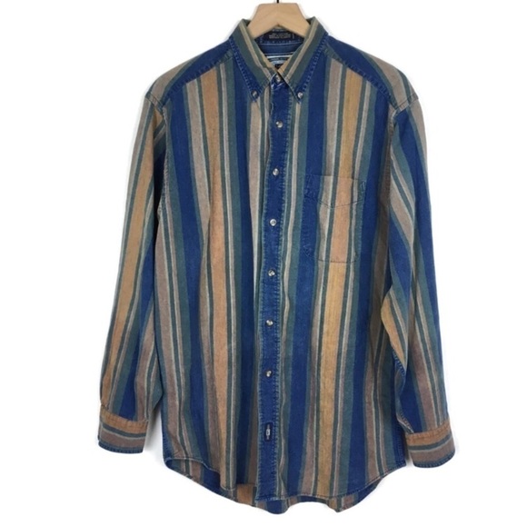 LEE Shirt Shacket Button Down Denim Stripe Long Sleeve Retro Cabincore Small - Picture 8 of 8